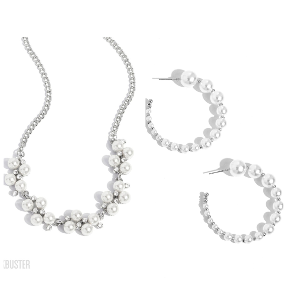 Elegant Silver Pearl Necklace and Earring Set